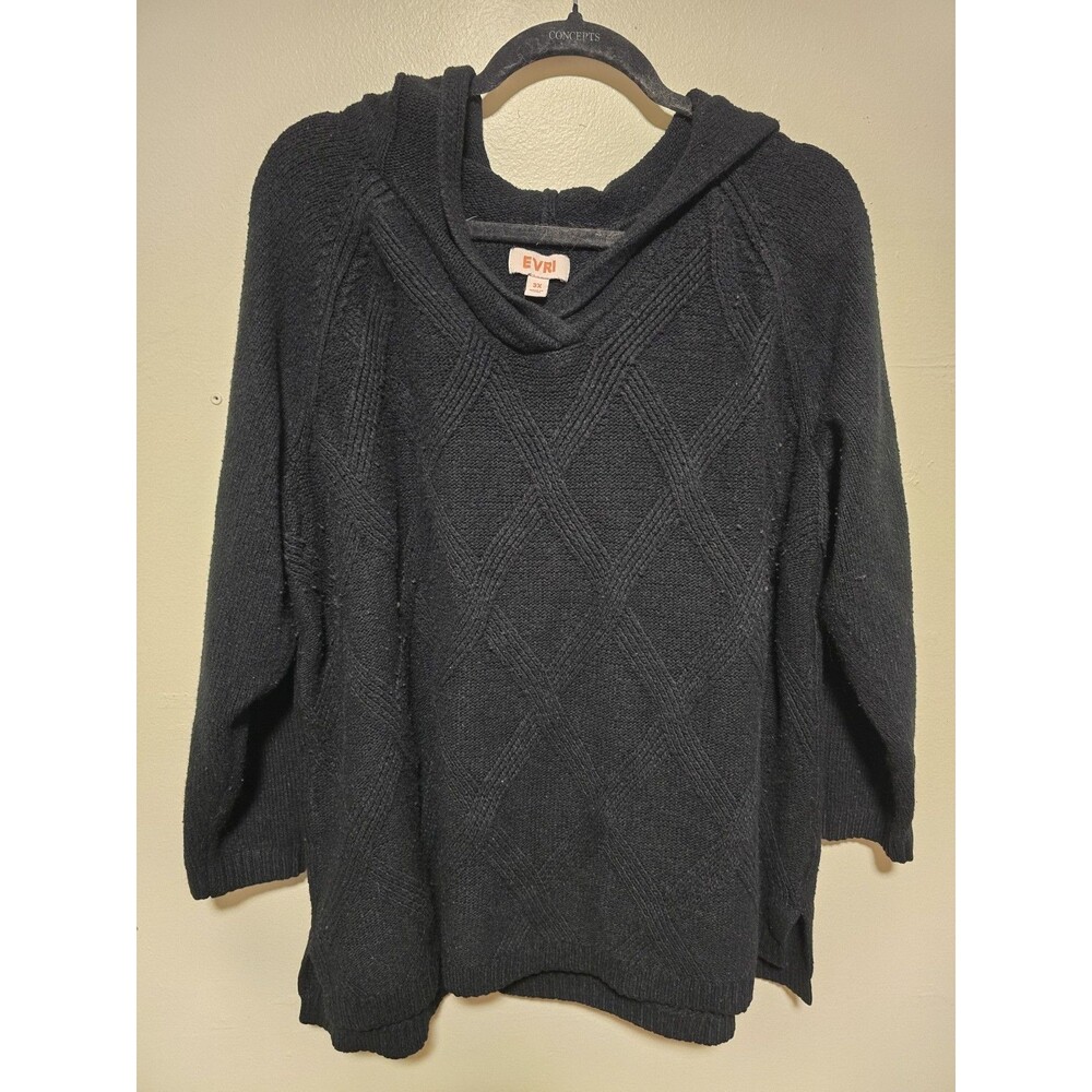 Evri Womens Plus Size 3x Soft Ribbed Black Hoodie Hooded Sweater Sweatshirt